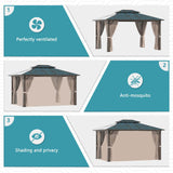 Aoxun 10'x12' Hardtop Gazebo, Outdoor Polycarbonate Double Roof Gazebo with Aluminum Frame Permanent Pavilion and Curtains & Netting for Backyard, Patio, Deck, Parties (Brown) Aoxun