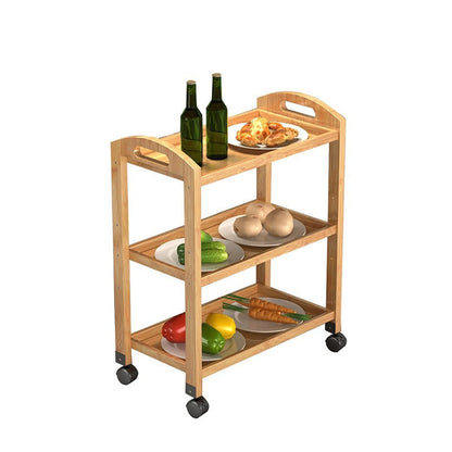 Baoz 3-Tier Bamboo Rolling Cart Kitchen Serving Cart Organizer Storage Rack Utility Mobile Trolley with Lockable Wheels for Home Bar Living Dining Room