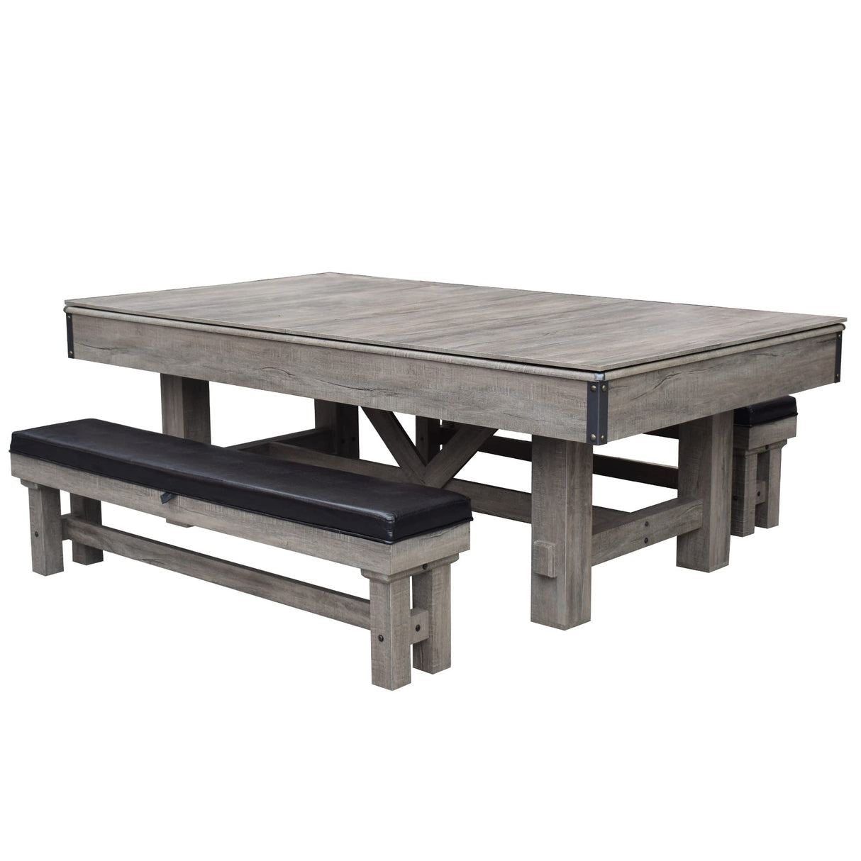 Hathaway Logan 7-ft Pool Table Combo Set with Benches - Rustic Gray with Blue Felt, Barnwood Hathaway