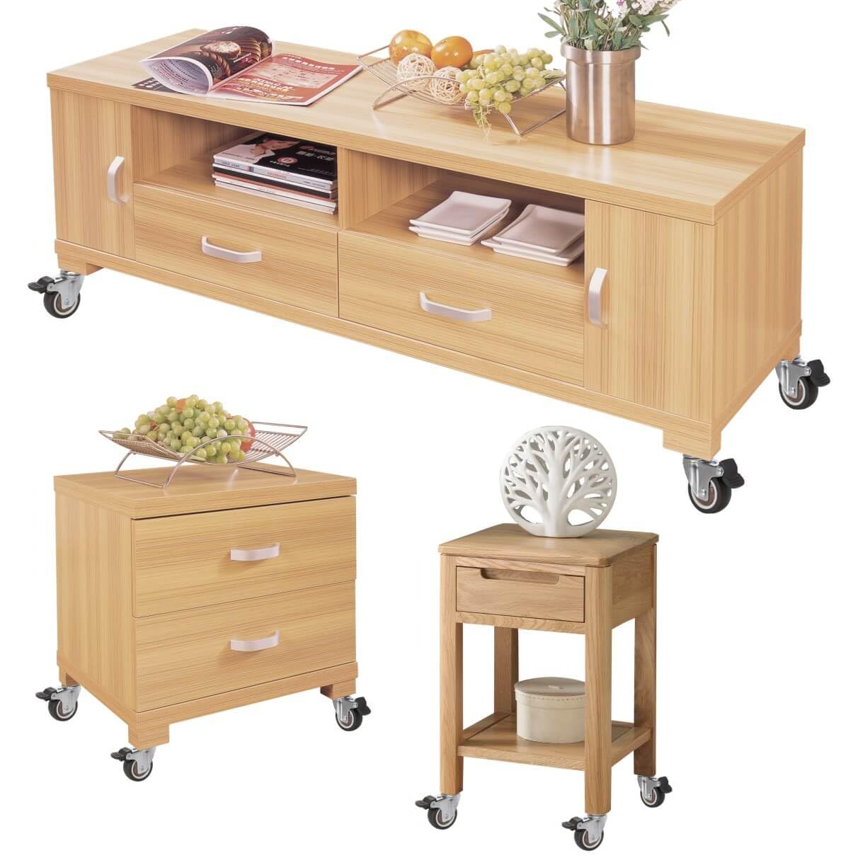 JGJC 2 inch Stem Rubber Caster Wheels, Swivel Casters Set of 4 with Brake, Ball Bearings Castor Wheels for Furniture with Sockets, 5/16" x 1-1/2" Grip Neck Stem Locking Casters for Furniture Legs JGJC