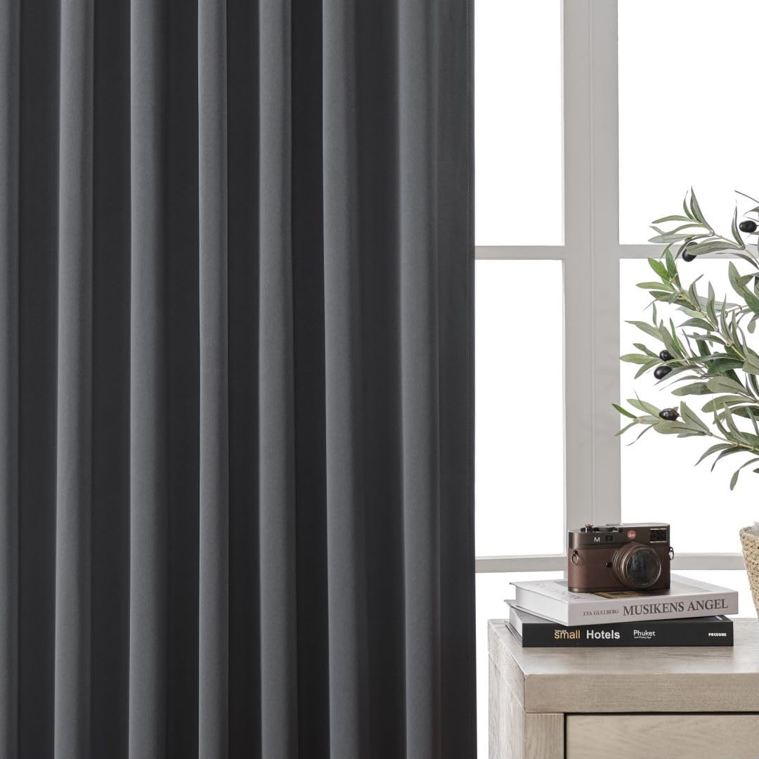 Joydeco Blackout Curtains 108 Inches Long for Bedroom, Thermal Insulated Black Out Curtains 2 Panels Set, Room Darkening Drapes for Living Room Window Rod Pocket Back Tab (W52 x L108 Inch, Dark Grey) Joydeco