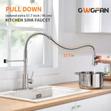 OWOFAN Kitchen Faucet with Pull Down Sprayer Brushed Nickel Stainless Steel Single Handle Pull Out Spring Sink Faucets 1 Hole Or 3 Hole Dual Function for Farmhouse Camper Laundry Utility Rv Wet Bar OWOFAN