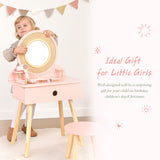 OOOK Kids Vanity Table and Chair Set, Pink Girls Vanity with 11 Pcs Accessories, Enough for Real and Pretend Makeup, Toddler Vanity for 3 Year Old and Up as Ideal Gift OOOK