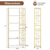 Giantex 6-Tier Bookshelf, Modern Geometric Bookcase with Heavy-Duty Metal Frame, Freestanding Display Rack w/ 2 Anti-Tipping Kits, Storage Shelf for Living Room, Bedroom, Study (1,Gold+White) Giantex