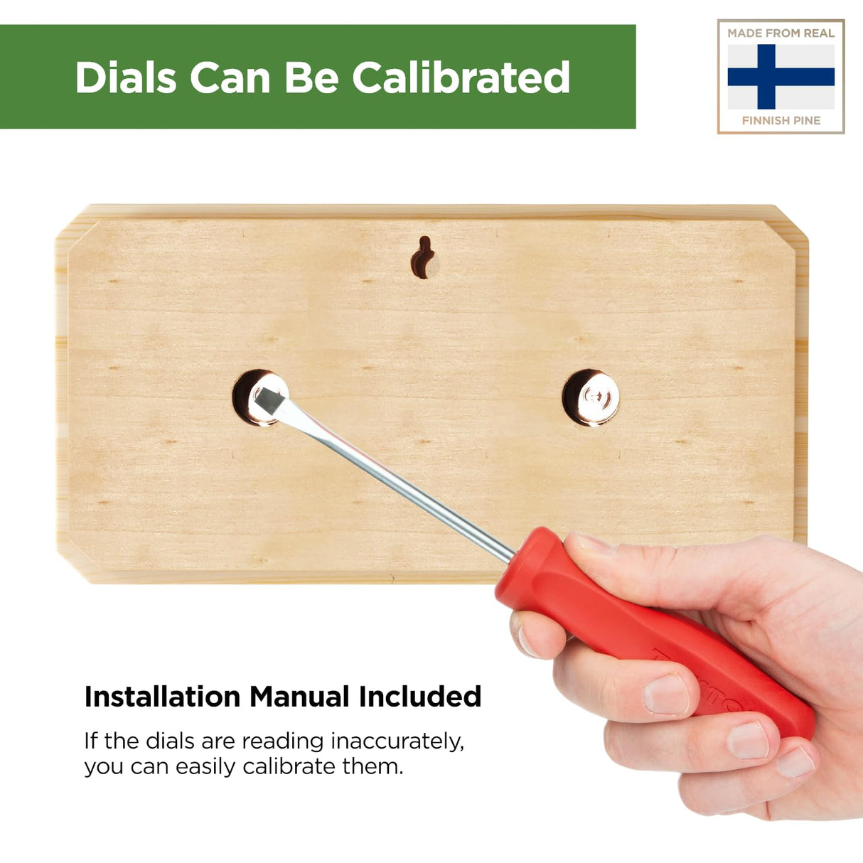 Northwood Sauna - Sauna Thermometer & Hygrometer 2 in 1 - Handmade from Finnish Pine Wood - Luxurious Glass and Golden Metal Dials Northwood Sauna