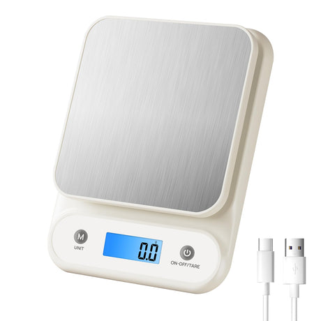 Digital Food Scale for Kitchen 11lb/0.1oz, 5kg/0.1g, Kitchen Scale for Cooking Baking, Built-in 300mAh Li-Battery, Rechargeable Type-C Charging White (1) Meilen