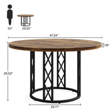 Tribesigns Round Dining Table for 4 People, 47" Modern Kitchen Table with Wood Grain Surface & Metal Base, Rustic Round Table for Dining Room, Living Room, Brown & Black（Only Table） Tribesigns