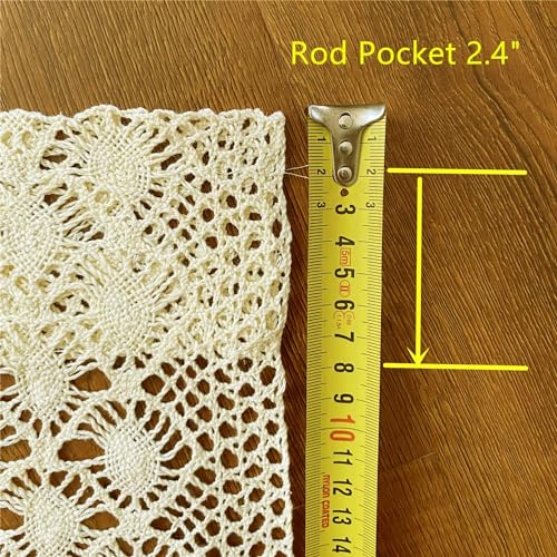 Rustic Boho Curtain Valance for Kitchen Window Farmhouse Handmade Crochet Curtain Tiers for Coffee Decor Room Divider Rod Pocket Hollow Short Lace Curtains for Bathroom Closet 1 Panel W39 X L24 Inch Yunsurey