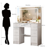 Vanity Desk with Mirror and LED Lights, 40" W Makeup Vanity Desk with 7 Drawers and Super Large Mirror, Derssing Table with 3 Color Modes and Adjustable Brightness, Modern Makeup Table Koestem