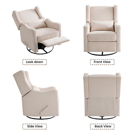 Harkawon Wingback Glider Rocking Recliner, Swivel Rocker Recliner Chair, Nursery Rocking Chair, Fabric Chair with Lumber Support, High Back, Deep Seat, for Living Room, Bedroom, Beige Harkawon