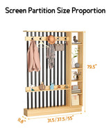 Wall Room Divider, Modern Freestanding Wood Room Divider Screen with Coat Rack Cabinet and Display Shelf for Home Office Decorative (Khaki,39.5" L x 11.8" W x 79" H) Kavie