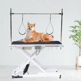 Electric Lift Dog Grooming Table, 50 Inch Heavy Duty Professional Pet Grooming Table Suitable for Large Dogs at Home with Adjustable Overhead Arms, Clamps and 2 Grooming Noose, Black Afqxf