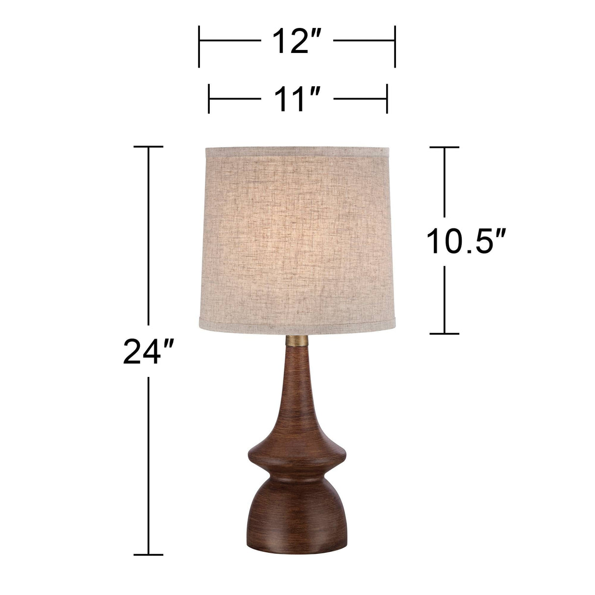 360 Lighting Rexford Mid Century Modern Table Lamp 24" High Walnut Faux Wood Brown Off White Linen Tapered Drum Shade for Bedroom Living Room House Home Bedside Nightstand Office Kids Family 360 Lighting