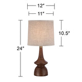 360 Lighting Rexford Mid Century Modern Table Lamp 24" High Walnut Faux Wood Brown Off White Linen Tapered Drum Shade for Bedroom Living Room House Home Bedside Nightstand Office Kids Family 360 Lighting