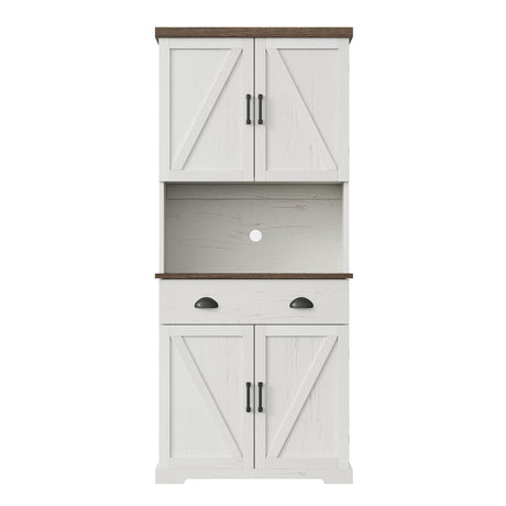 ChooChoo 72" Pantry Cabinet with Storage Drawers, Farmhouse Kitchen Hutch Bar Cabinet with Microwave Stand, Kitchen Cupboard with Door Shelves for Dining Room, Living Room, Antique White & Brown ChooChoo