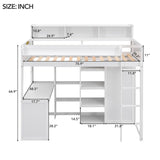 SOFTSEA Twin Loft Bed with Desk, Wardrobe, and Bookcase in White for Space-Saving Style SOFTSEA