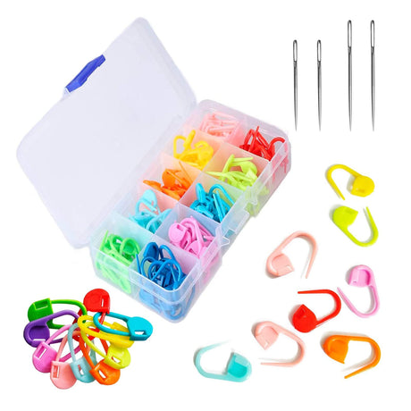 120 Pcs Stitch Holders for Knitting - Multicolor Stitch Markers for Crocheting Set, 0.4 x 0.8" Size, Durable and Easy to Use, Convenient Storage and 4 Pcs Needle Set Included, Good for DIY Crafting Tesorrio