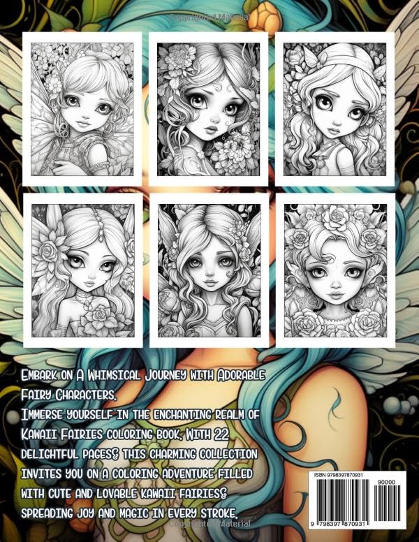 Kawaii Fairies Coloring Book: Adult Coloring Book Featuring Adorable Magical Fairies in Stunning Grayscale for Stress Relief and Relaxation WoodArtSupply
