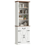 IRONCK Bookshelf with Storage Cabinet, 72" Tall Farmhouse Bookcase with Adjustable Shelves and Drawer, 4 Tier Open Shelf Bookcase with LED Lights for Home Office, Living Room, White/Walnut IRONCK