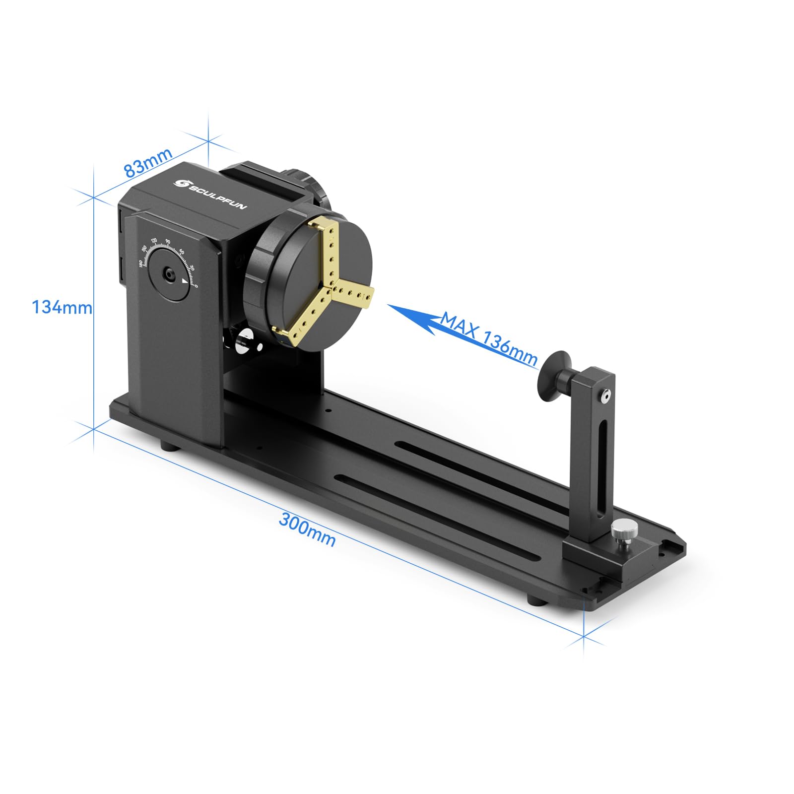 SCULPFUN RA Pro Rotary Chuck for Laser Engraver, 3 in 1 Multi-Function Laser Rotary Module with 180° Adjustable Angle, Y-axis Jaw Chuck Rotary for Engraving Cylindrical Objects,Tumbler, Ring - WoodArtSupply