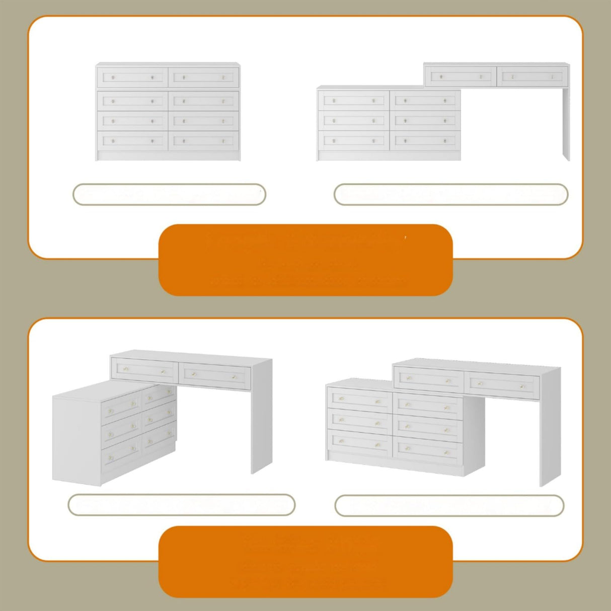 TAMUNE L-Shaped Dressing Table with 8 Drawers, Extendable Vanity Desk and Dresser Combo, Wood Vanity Dresser Makeup Desk, Wide Desktop, for Bedroom Dressing Room, White (47.8”W x 47.2”D x 31.5”H) TAMUNE