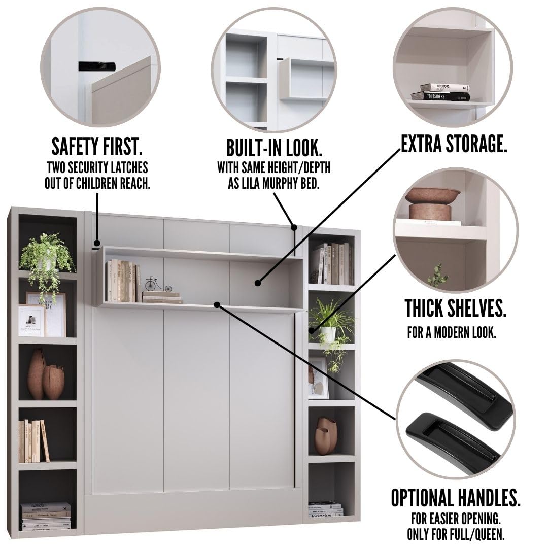 Oakland Living Easy-Lift Queen Murphy Wall Bed in White with Two Bookshelves Oakland Living