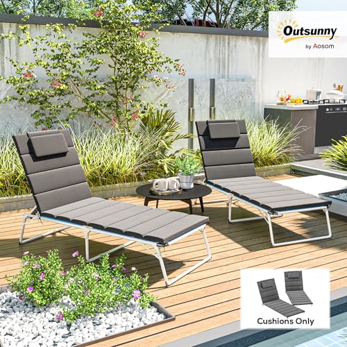 Outsunny Outdoor Lounge Chair Cushion Set of 2, 80" x 26" UPF50+ 230gsm Olefin and 25D High-Density Foam, Foldable Patio Chaise Lounge Cushion Set, Fade Resistant for Lawn Pool, Dark Gray