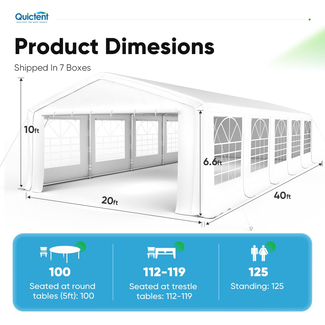 Quictent 20x40ft Party Tent Heavy Duty Outdoor Wedding Event Shelters Upgraded Galvanized Canopy Commercial Tent with Removable Sidewalls & 7 Storage Bags Quictent