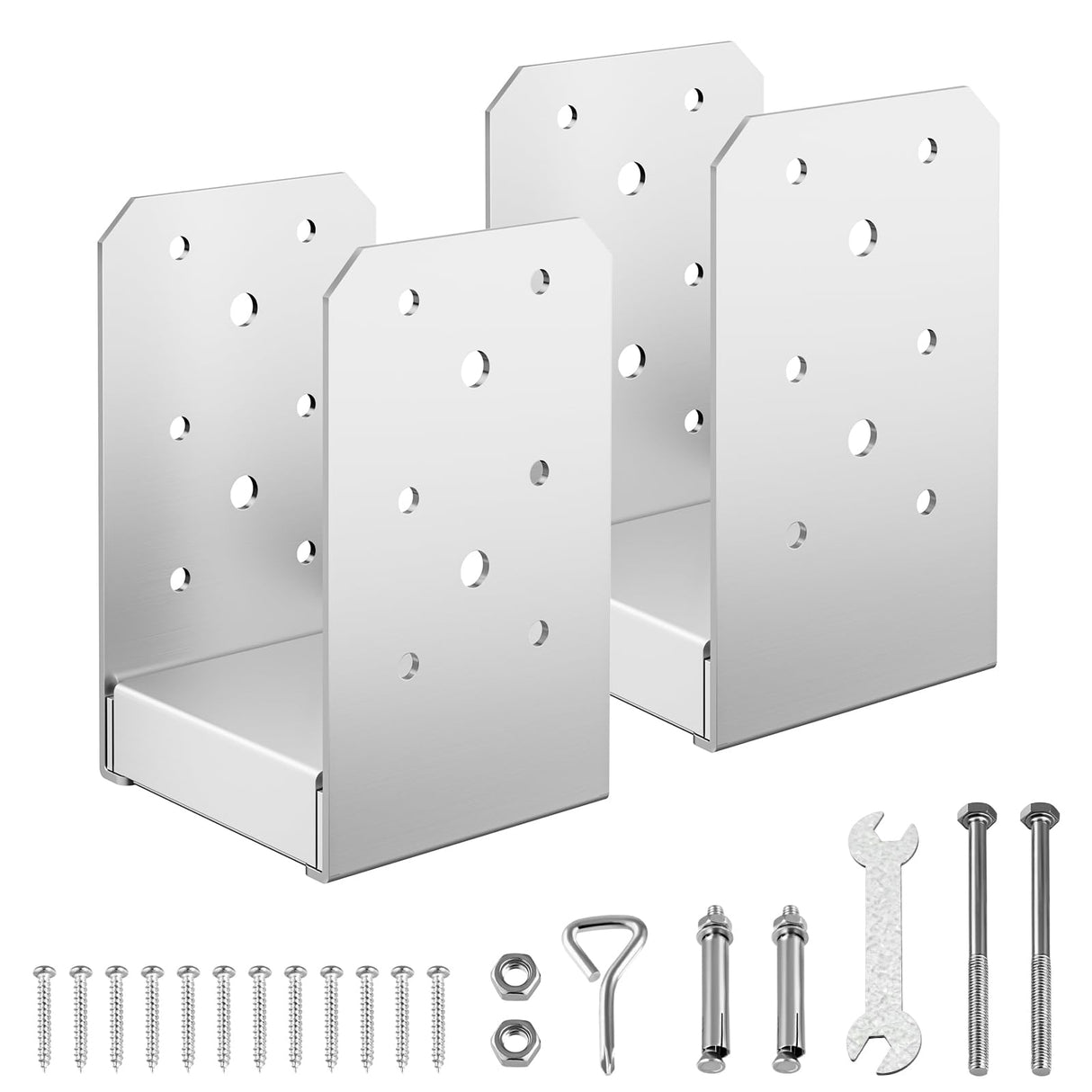 FMhotu 4"x 4" Post Base, 2Pcs Stainless Steel Adjustable Post Anchor Bracket (Internal 3.5 x 3.5), Adjustable Post Base for Pavilion Deck Porch Handrail Railing Support Decorative Anchor Plate FMhotu