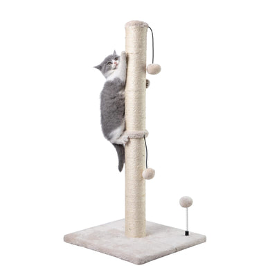 MECOOL 34” Tall Cat Scratching Post Premium Basics Kitten Scratcher Sisal Scratch Posts Trees with Hanging Ball for Indoor Cats, Beige
