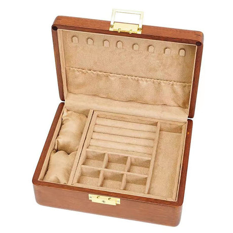 Bescott 2 Layer Solid Wooden Jewelry Box with Lock and Key for Women Men Vintage Velvet Wood Jewelry Organizer Storage for Earrings Rings Necklaces Bracelet Watch Mother’s Day Gift Bescott