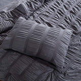 SLEEP ZONE Luxury Seersucker Queen Comforter Set 3-Piece, Soft & Lightweight Down Alternative Duvet Insert with Pillow Sham Cooling for Summer, Gray SLEEP ZONE