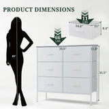 6-Drawer Dresser for Bedroom, Anti-Tip Wide Storage Organizer Chest of Drawers with Wooden Top and Metal Frame Fabric Bins for Closet, Living Room, Hallway, Entryway, White SageNest