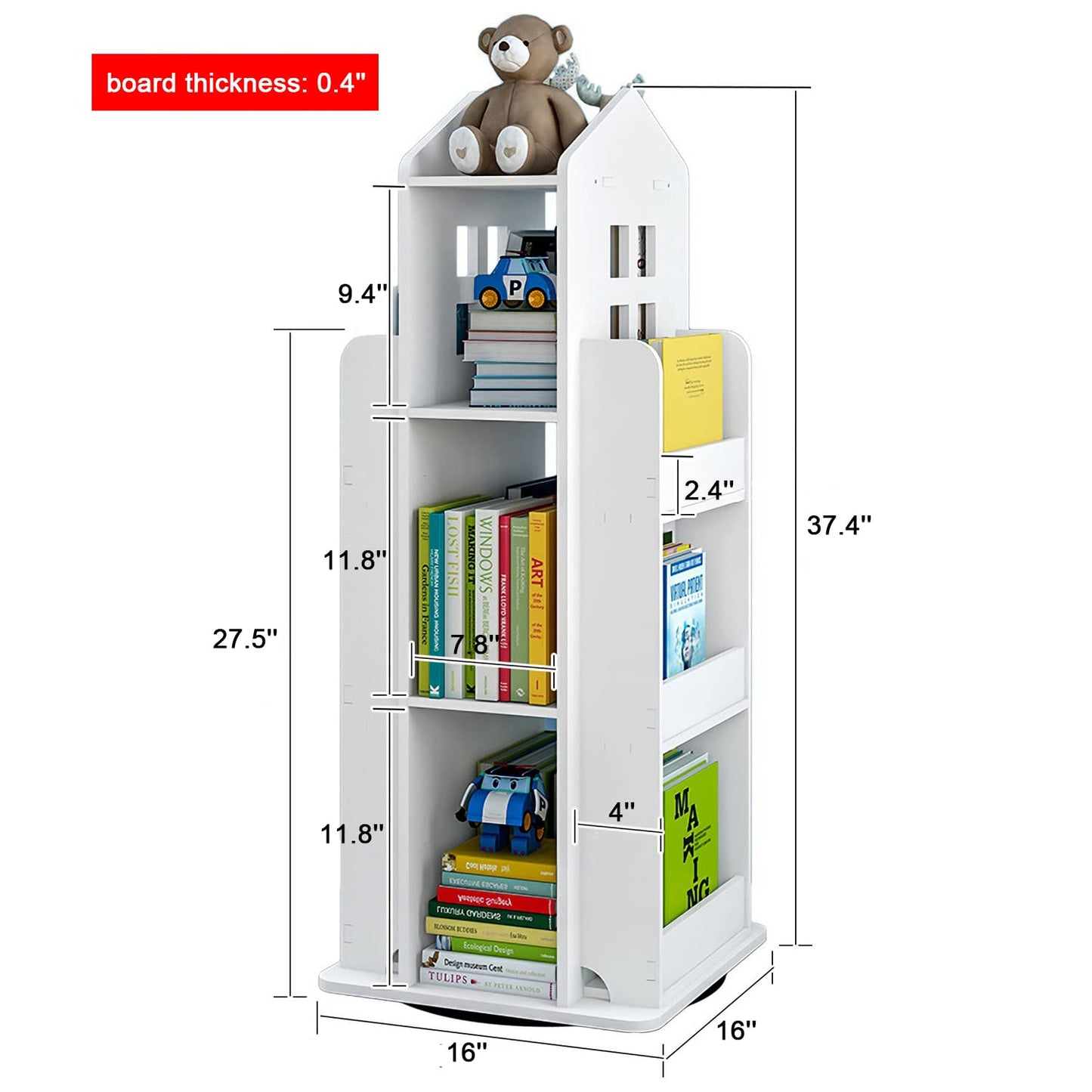 Mopam 360° Rotating 3-Tier White Bookshelf – Stylish Floor-Standing Storage Organizer for Home or Office - WoodArtSupply