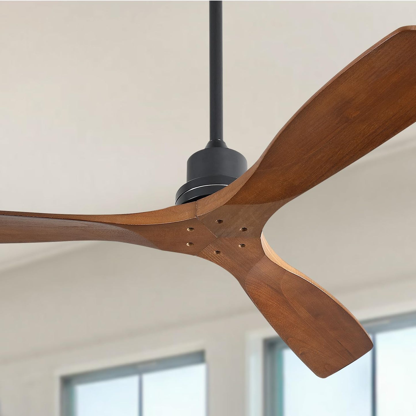 Sofucor 52 Inch Ceiling Fan No Light Outdoor Ceiling Fan Remote Controlled 3 Carved Wood Fan Blades Reversible DC Motor Ceiling Fan Without Light for Farmhouse Modern Style - WoodArtSupply