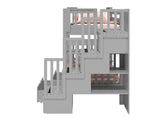 Bedz King Tall Stairway Bunk Beds Twin over Twin with 4 Drawers in the Steps and 2 Under Bed Drawers, Gray Bedz King