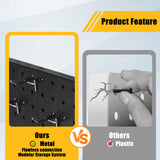 PBHEPJ 6 Pcs Metal Pegboard Panels, Heavy Duty Peg Boards for Garage and Garden Tool Storage, Includes Drywall Anchors and Screws Kits, Black (6 pcs 16in x 12in) PBHEPJ