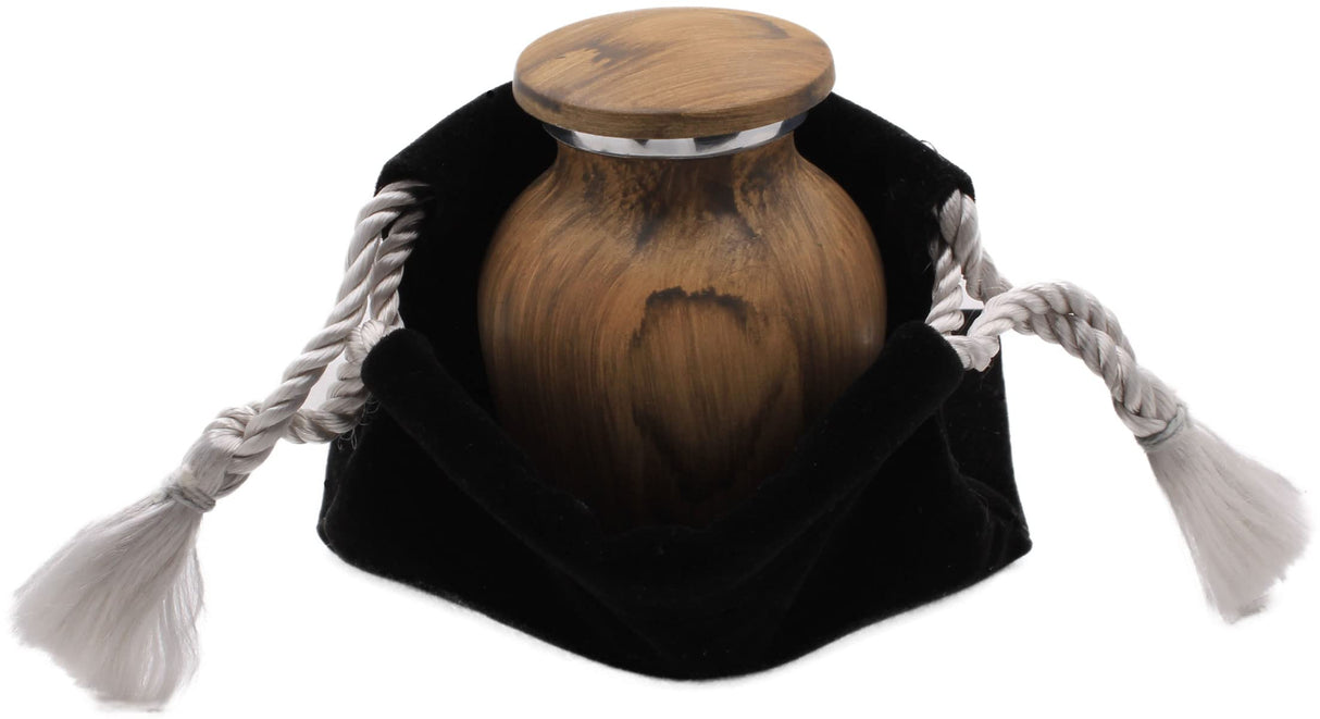 Personalized Oak Wood Finish Keepsake Cremation Urn for Ashes - Aluminum Urn with Painted Oak Wood Finish - 3 Cubic Inch Capacity [2.5 tablespoons of Mainely Urns