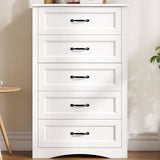 Gizoon 5 Drawer Dresser, White Wood Chest of Drawers for Bedroom, 43.3" Large Capacity Storage Cabinet with Anti-Tip Device, for Clothes, Living Room, Hallway, Office Gizoon