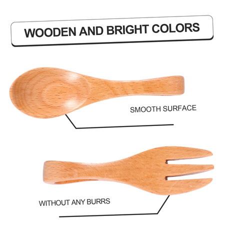 OKUMEYR 1 Set Spoon Fork Kid Wood Eating Utensils Kids Forks Baby Training Tableware Kids Cutlery Wood Kids Wooden Utensils for Eating Wood Dessert Fork Child Vintage Training Fork OKUMEYR