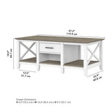 Key West 47.2 x 23.94-Inch Coffee Table, Shiplap Gray/Pure White Bush Business Furniture