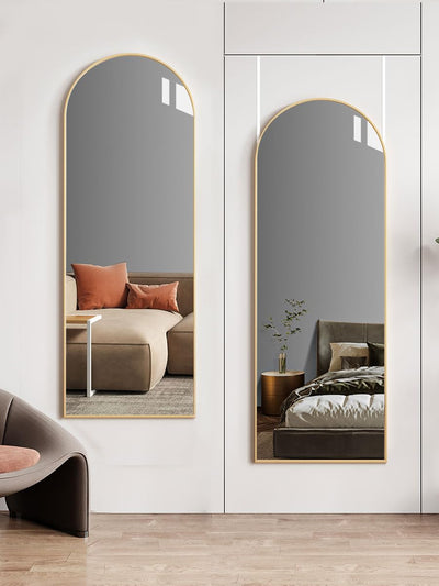 14"x48" Arched Full Length Mirror - Over The Door or Wall Mounted Hanging Mirror, Large Gold Mirror with Shatter-Proof Glass & Aluminum Frame, Perfect for Bedroom, Bathroom, or Living Room Decor