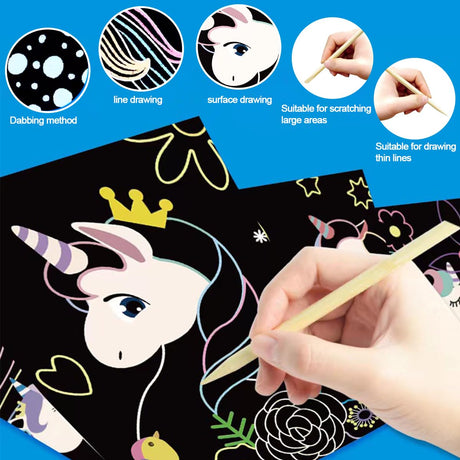 JUNQIU Scratch Art for Kids, Unicorns Black Rainbow Scratch Art Paper Set-Arts and Crafts & Supplies, DIY Activity & Party Games, Gifts for Toddlers, Girls & Boys Ages 3, 4, 5, 6, 7, 8 JUNQIU US