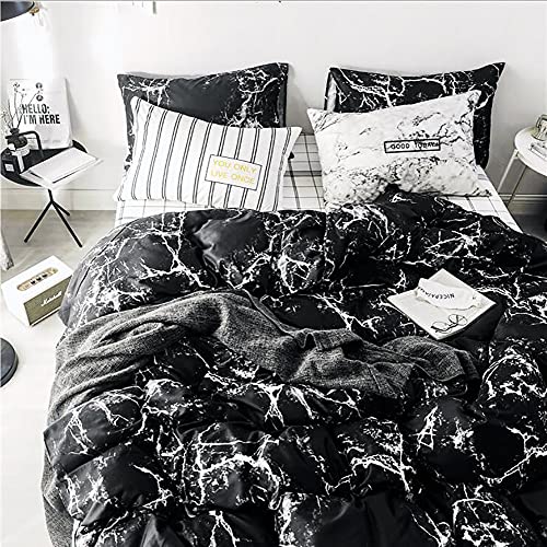 karever Black Marble Comforter Set Full/Queen White Texture Bedding Reversible Teen Boy Men Full Size Soft Lightweight Quilt Set, 3 PCs( 1 Comforter, 2 Pillowcases) KAREVER