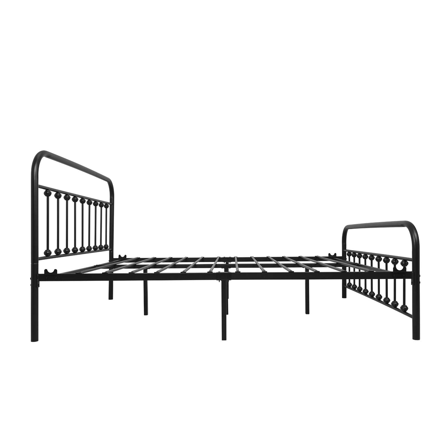 YALAXON Vintage Sturdy Queen Size Metal Bed Frame with Headboard & Footboard - No Box Spring Needed, Black