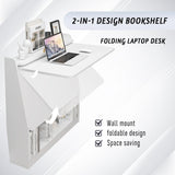 Wall-Mounted Folding Desk with Storage Shelf - Space-Saving Wooden Design in White Pmnianhua