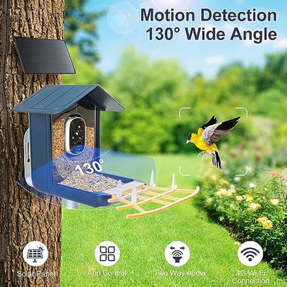 Bird Feeder with Camera Wireless Outdoor, Smart Bird Feeder with Camera Solar Powered, Automatic Video Capture & Motion Detection, 64G SD Card,