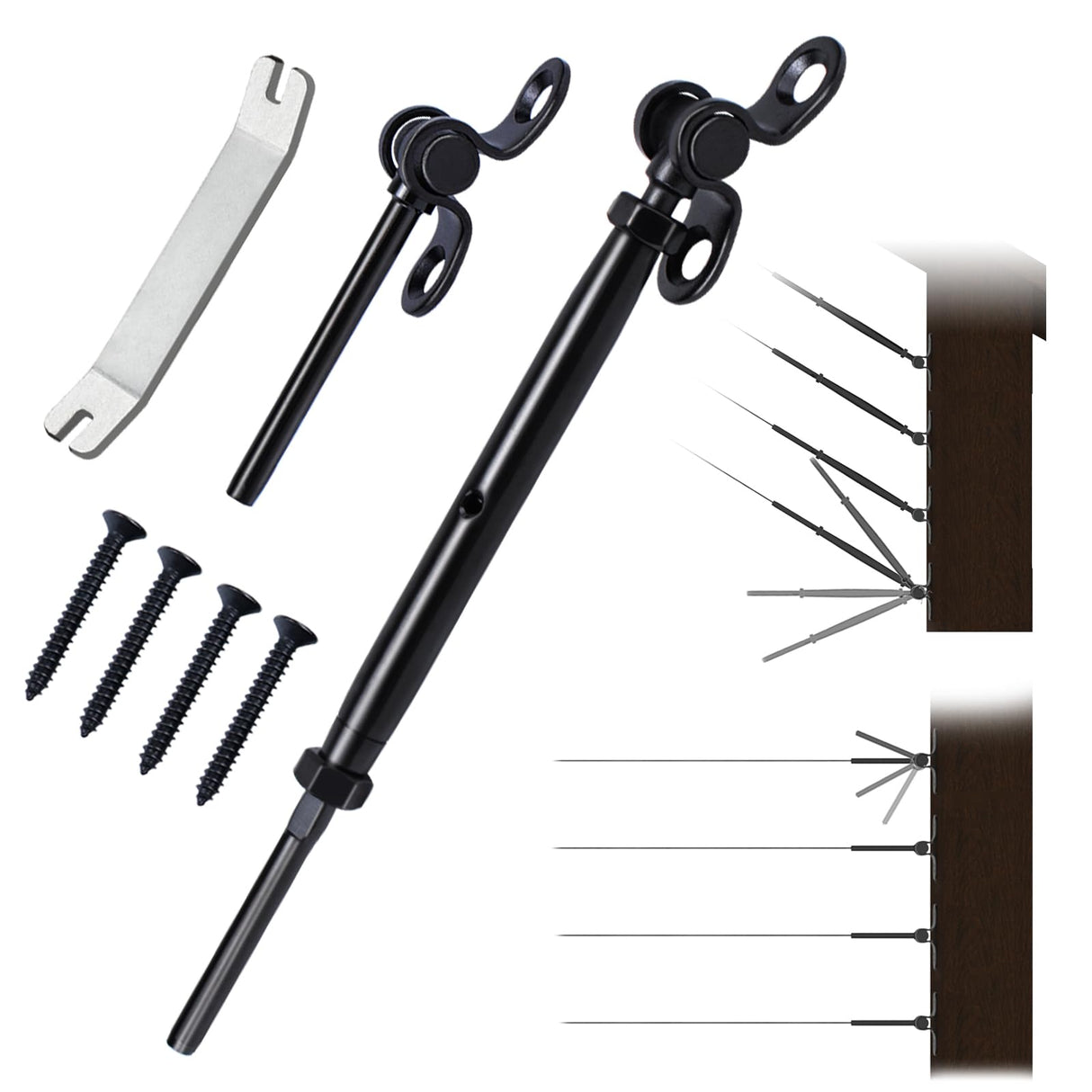 Muzata 10 Pairs 1/8" Black Cable Railing Hardware Kit Swage Toggle Turnbuckle for Wood Post T316 Stainless Steel Deck Cable Railing System Angle 180° Adjustable Stairs 20 Pack CK07 Muzata