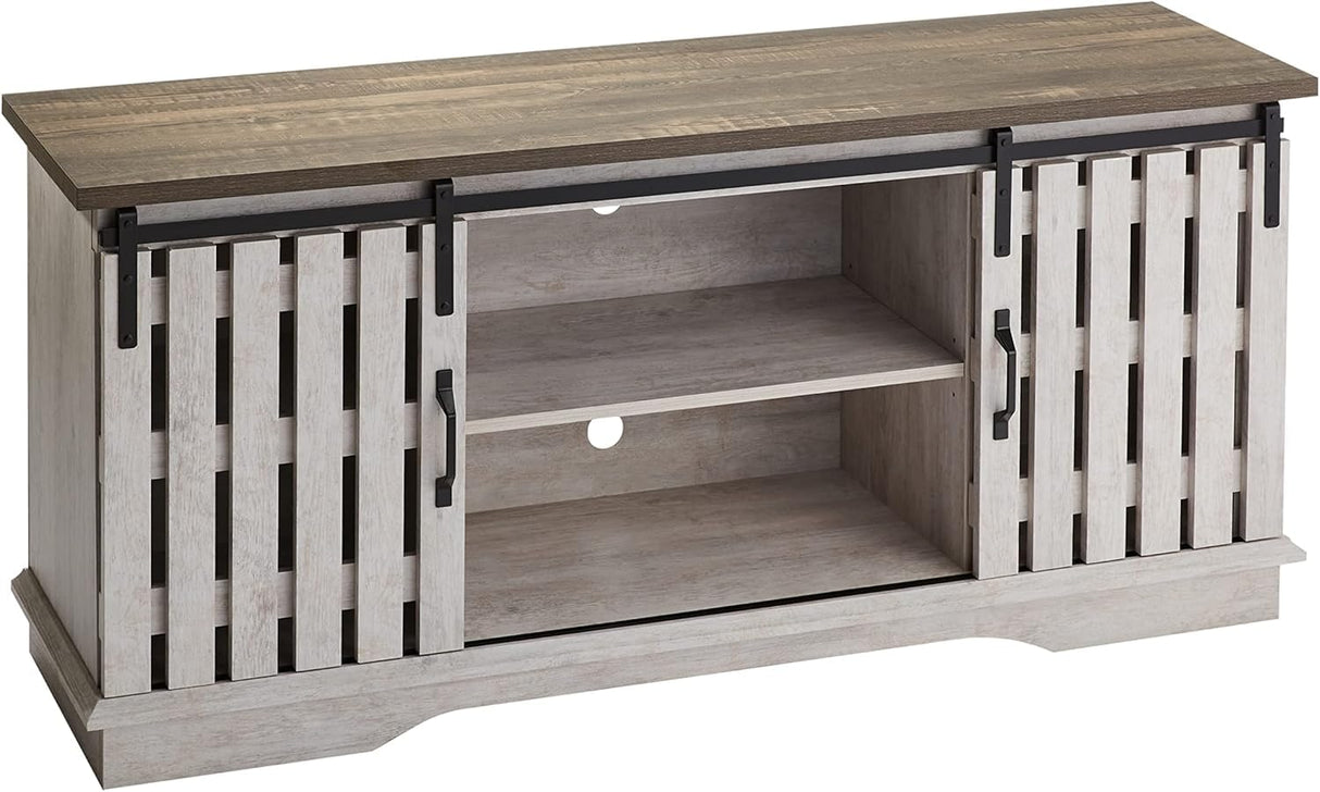 ROCKPOINT Modern Farmhouse Sliding Fence Door Stand for TVs up to 65 Inches, 58inch, White Wash ROCKPOINT