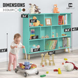 CAPHAUS 10 Cube 3 Tier Mid Century Bookshelf, 55” Wide Wooden Cube Storage Organizer with Legs, Open Shelf Bookcase, Modern Shelving for Living Room, Bedroom, Office, Tiffany Green CAPHAUS